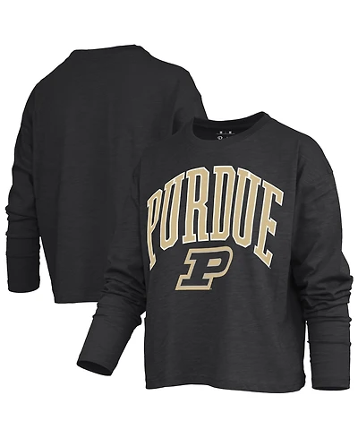 Pressbox Women's Purdue Boilermakers Motley Long-Sleeve Boxy Burnout T-Shirt
