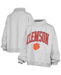 Pressbox Women's Clemson Tigers Nelson Texture Lingo Mock Neck Fleece Sweatshirt