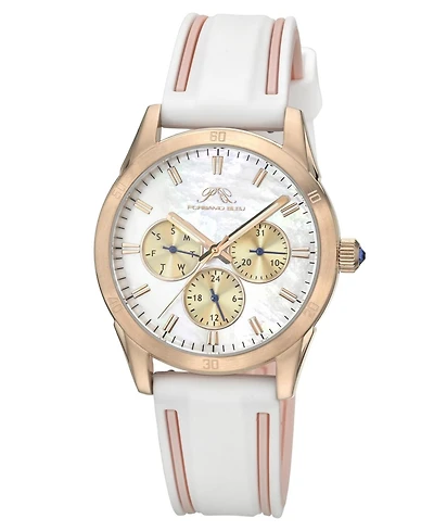 Porsamo Bleu Women's Georgie Multifunction White and Pink Silicone Strap Rose Tone Mother Of Pearl Dial Watch 39 mm