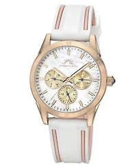 Porsamo Bleu Women's Georgie Multifunction White and Pink Silicone Strap Rose Tone Mother Of Pearl Dial Watch 39 mm