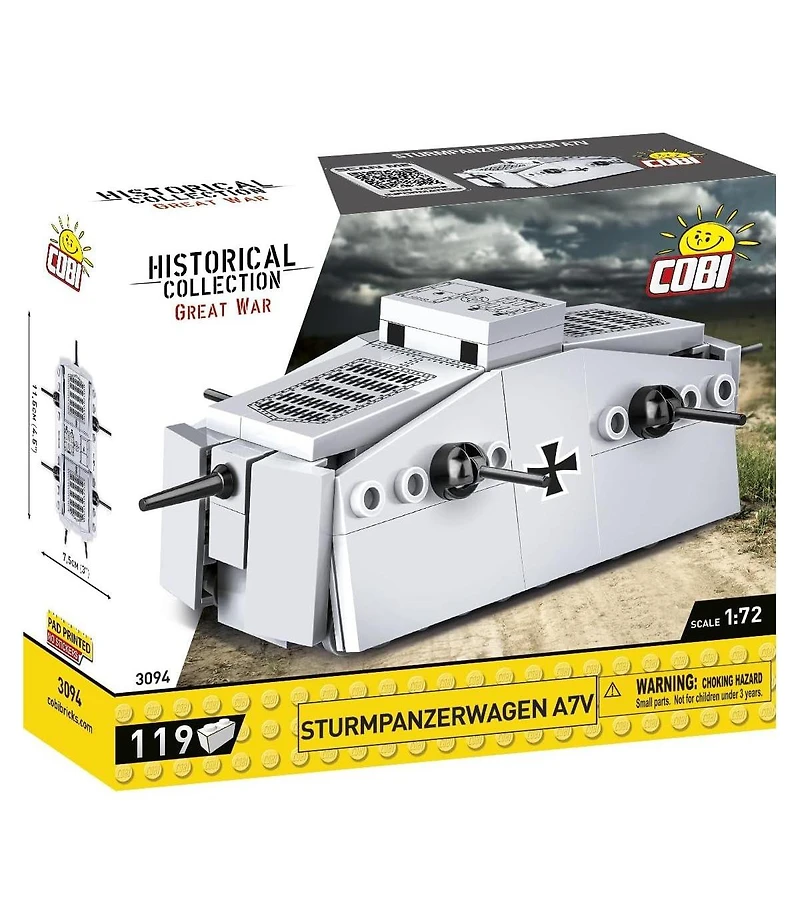 Cobi Great War Sturmpanzerwagen A7V Tank 1:72 Scale 119-Piece Building Set, Ages 6+