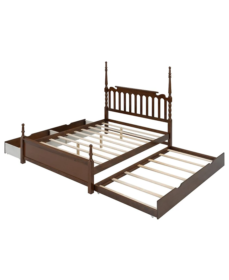Streamdale Furniture Queen Platform Bed with Twin Xl Trundle, 2 Drawers, and Spindle Headboard