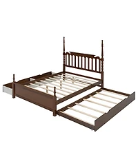 Streamdale Furniture Queen Platform Bed with Twin Xl Trundle, 2 Drawers, and Spindle Headboard