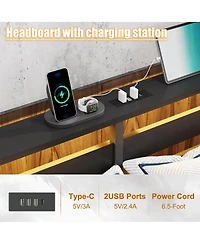 Streamdale Furniture Queen Metal Platform Bed with Led, Usb, and Headboard