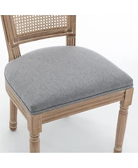 Streamdale Furniture Farmhouse Solid Wood Linen and Rattan Dining Chairs, Set of 2