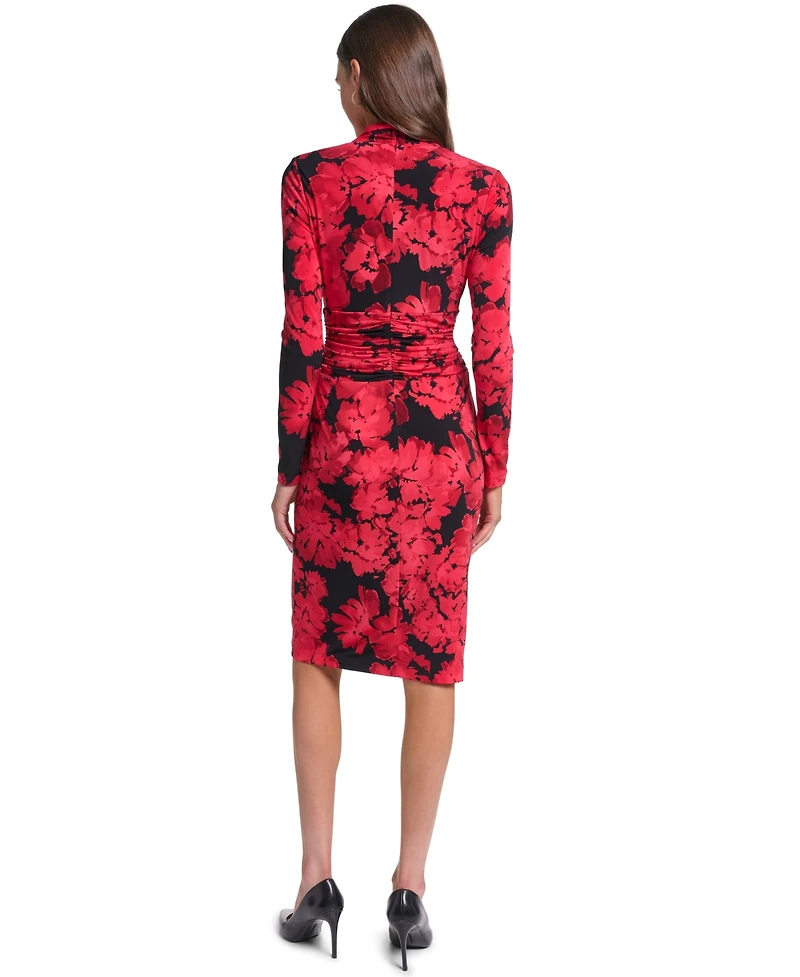 Calvin Klein Women's V-Neck Floral-Print Long-Sleeve Sheath Dress
