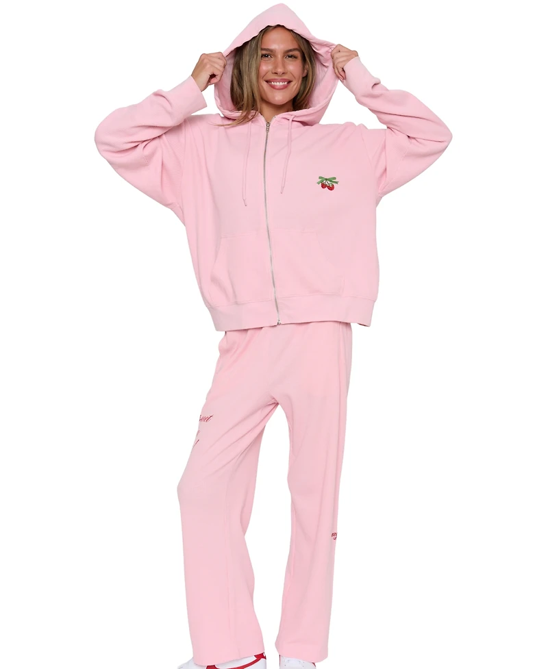 Mayfair Juniors' Life Is Sweet Pull-On Graphic Wide-Leg Sweatpants