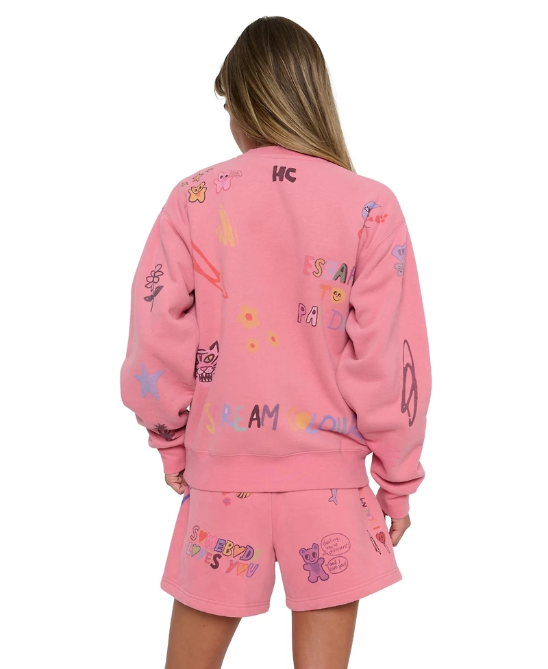 Mayfair Juniors' Somebody Loves You Graphic Long-Sleeve Cotton-Blend Sweatshirt