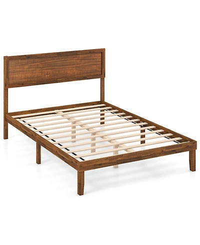 Gouun Full Size Wood Platform Bed Frame with High Headboard and 12 Plywood Slats