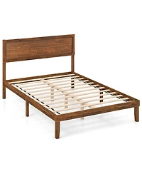Gouun Full Size Wood Platform Bed Frame with High Headboard and 12 Plywood Slats
