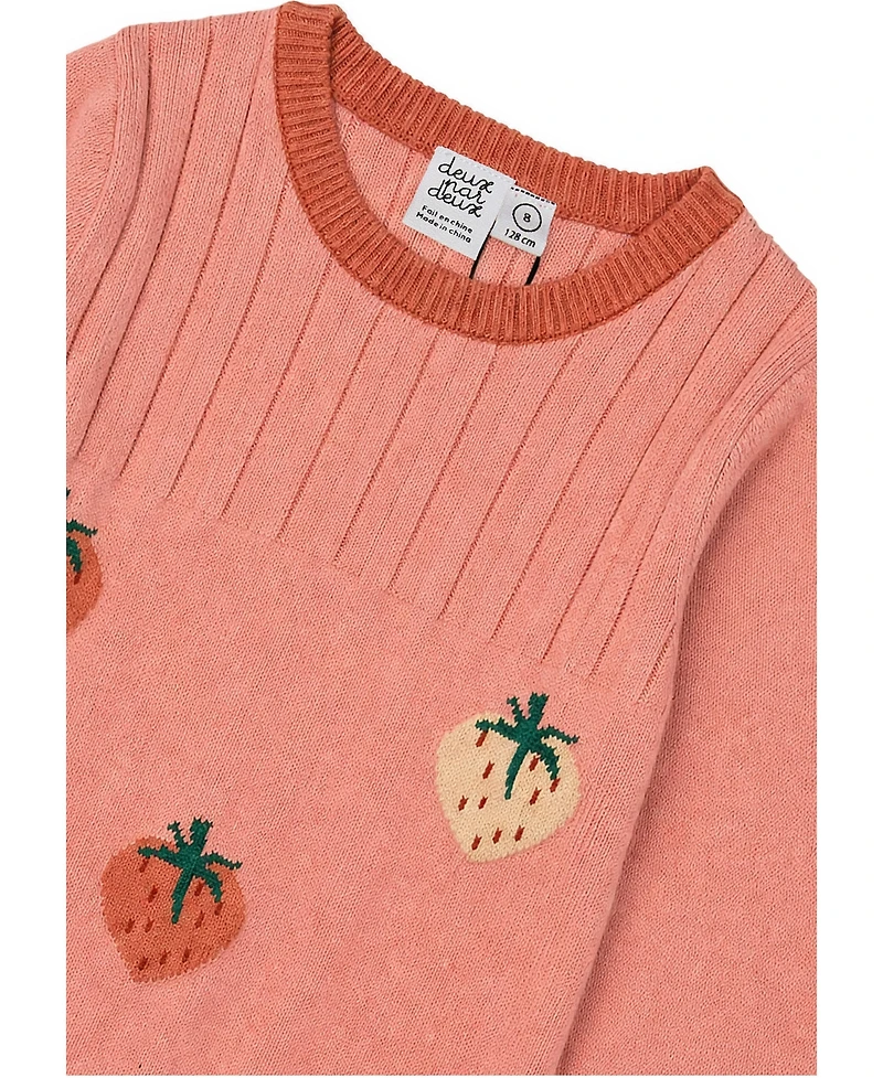 Deux par Deux Girls' 4-16 Strawberry Jacquard A-Line Ribbed Sweater Dress