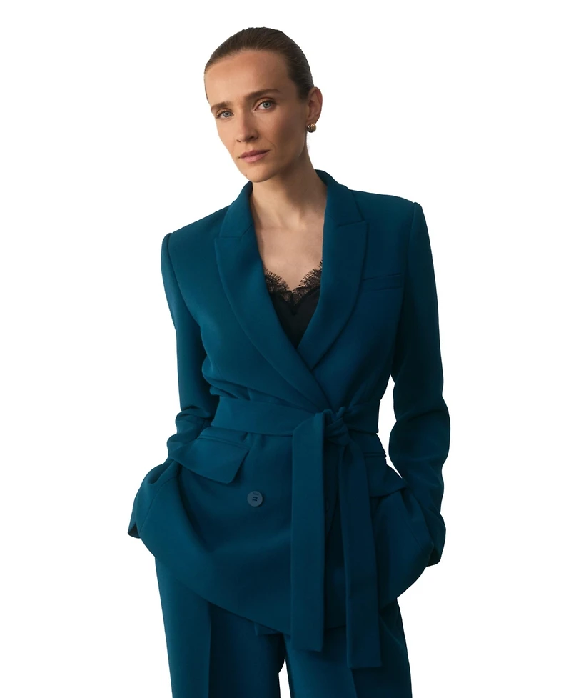 The Fold Women's Almeida Longline Wrapped-Waist Blazer