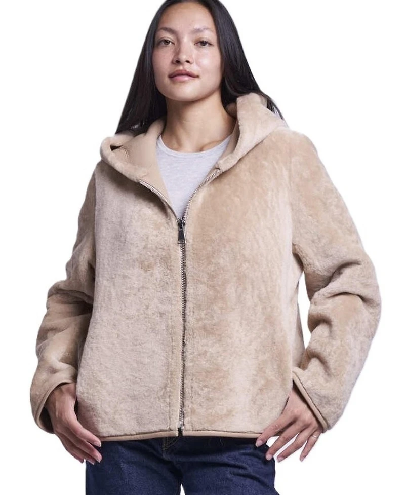 Blue Duck Women's Hooded Cropped Reversible Shearling Jacket