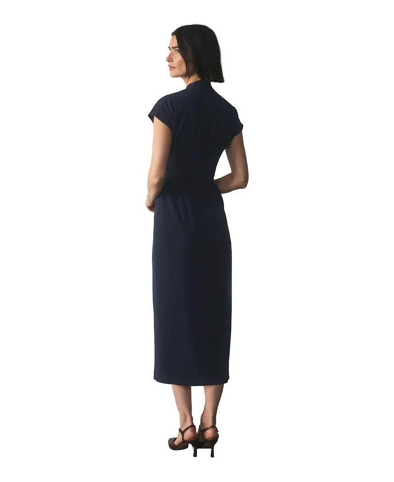 The Fold Women's Rossano High-Neck Short-Sleeve Midi Dress