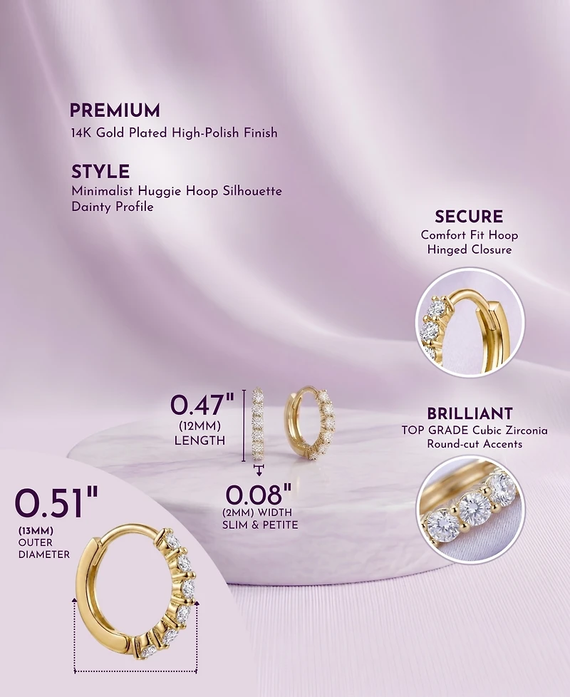 Rachel Glauber Elegant Extra Mini Huggie Hoop Earrings White Gold Plated or 14K