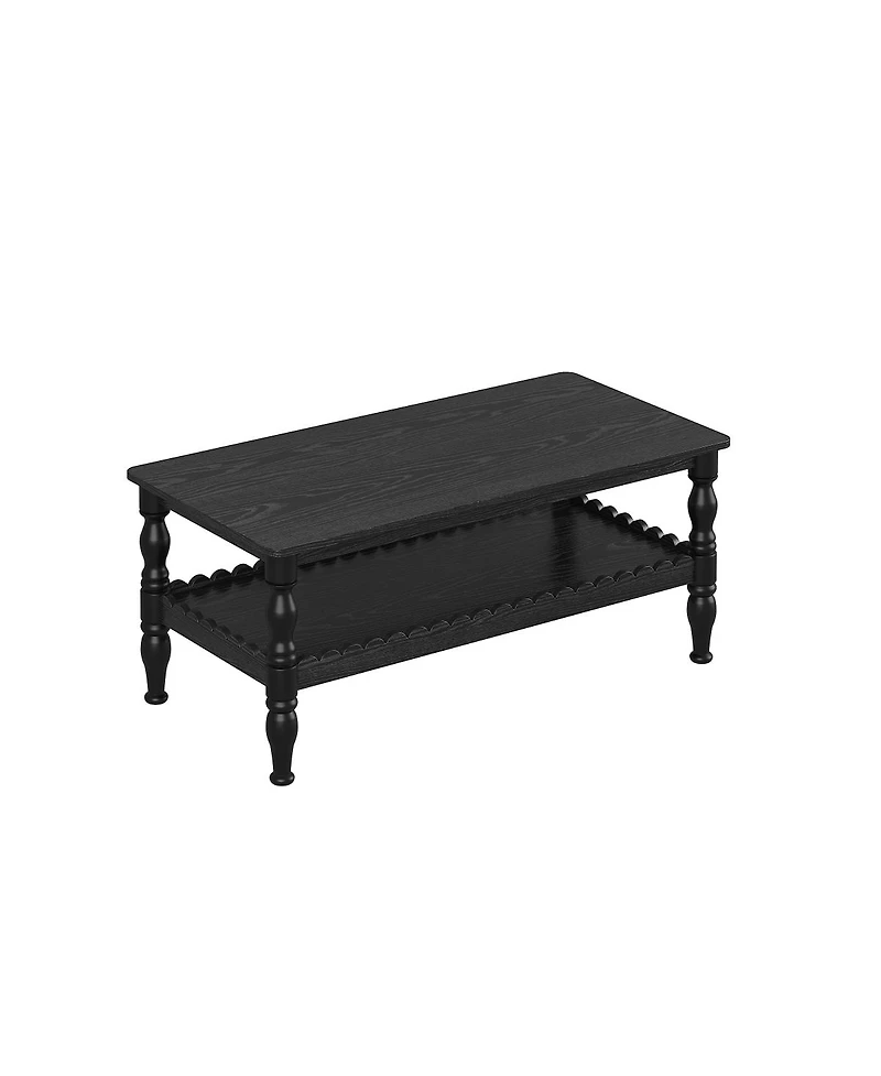 Streamdale Furniture Solid Wood 2-Tier Rectangle Coffee Table with Storage