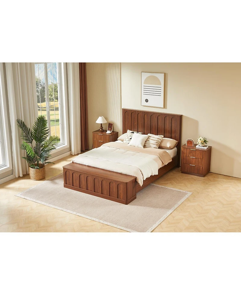 Streamdale Furniture Queen Wood Platform Bed with Footboard Bench and Storage