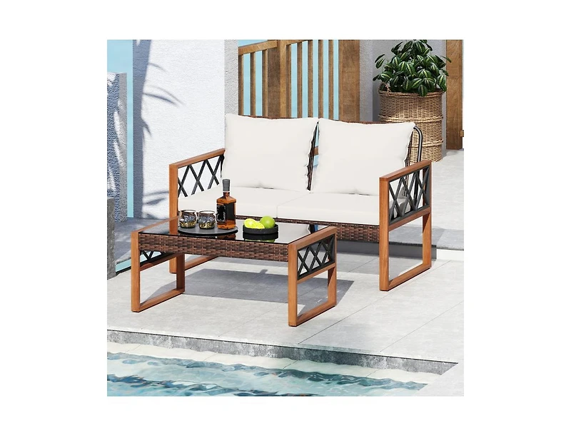 Boyel Living 2 Pieces Patio Pe Wicker Furniture Set Outside Conversation Set for Porch