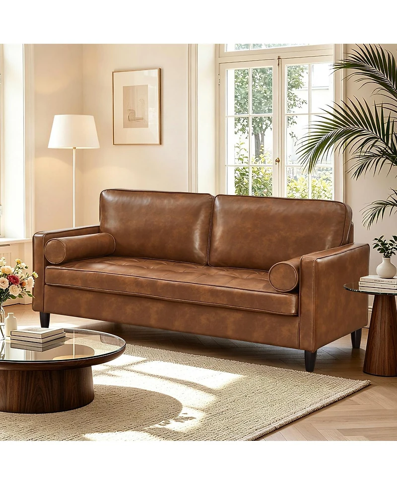 Streamdale Furniture Classic Tufted Faux Leather Sofa with Wood Legs