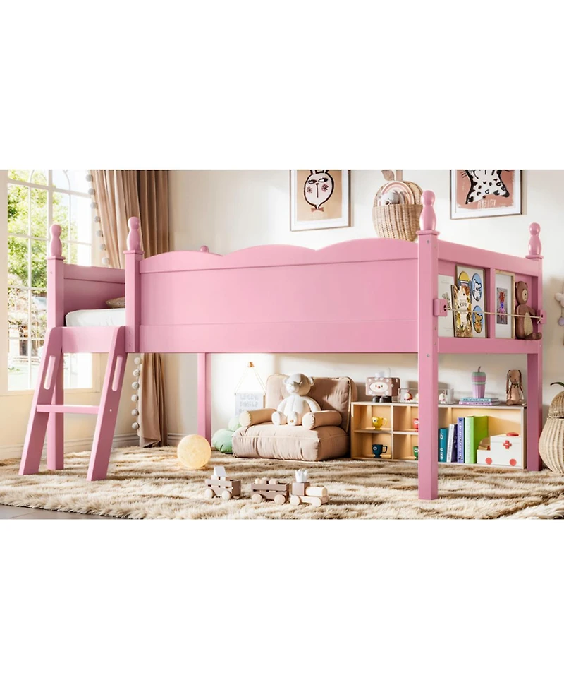 Streamdale Furniture Twin Wood Loft Bed with Full Guardrails, Ladder and Bookshelf