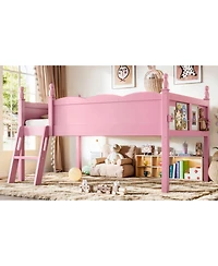 Streamdale Furniture Twin Wood Loft Bed with Full Guardrails, Ladder and Bookshelf