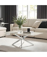 Streamdale Furniture Faux Marble and Glass Silver Coffee Table