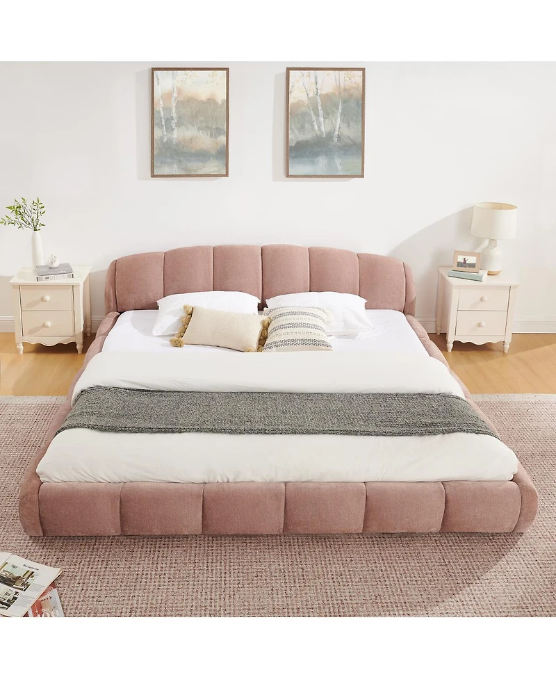 Streamdale Furniture King Size Chenille Upholstered Curved Platform Bed