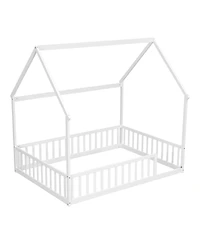 Streamdale Furniture Full Size House Floor Bed with Roof and Guardrails