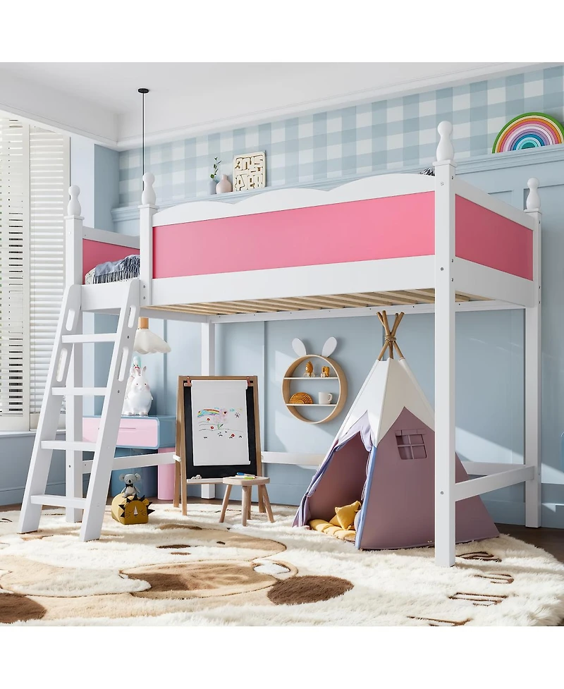 Streamdale Furniture Twin Wood Loft Bed with Guardrails and Ladder