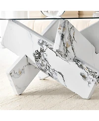 Streamdale Furniture Artistic Cross X-Shaped Tempered Glass and Marble Coffee Table