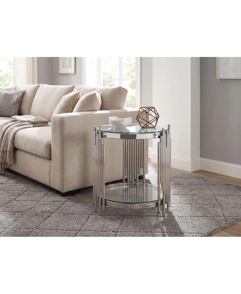 Streamdale Furniture Luxury 2-Tier Round Glass End Table with Silver Steel Frame