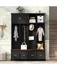 Streamdale Furniture Farmhouse Entryway Hall Tree with Coat Hooks, Cabinets