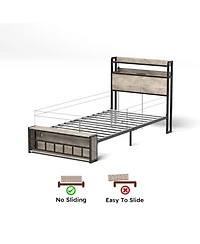 Slickblue Twin Bed Frame with Headboard, Charging Station and Led Lights