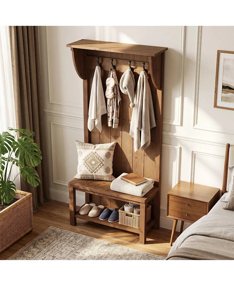 Tribesigns 70.87'' Solid Wood Hall Tree with Shoe Bench, Coat Rack