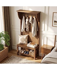 Tribesigns 70.87'' Solid Wood Hall Tree with Shoe Bench, Coat Rack