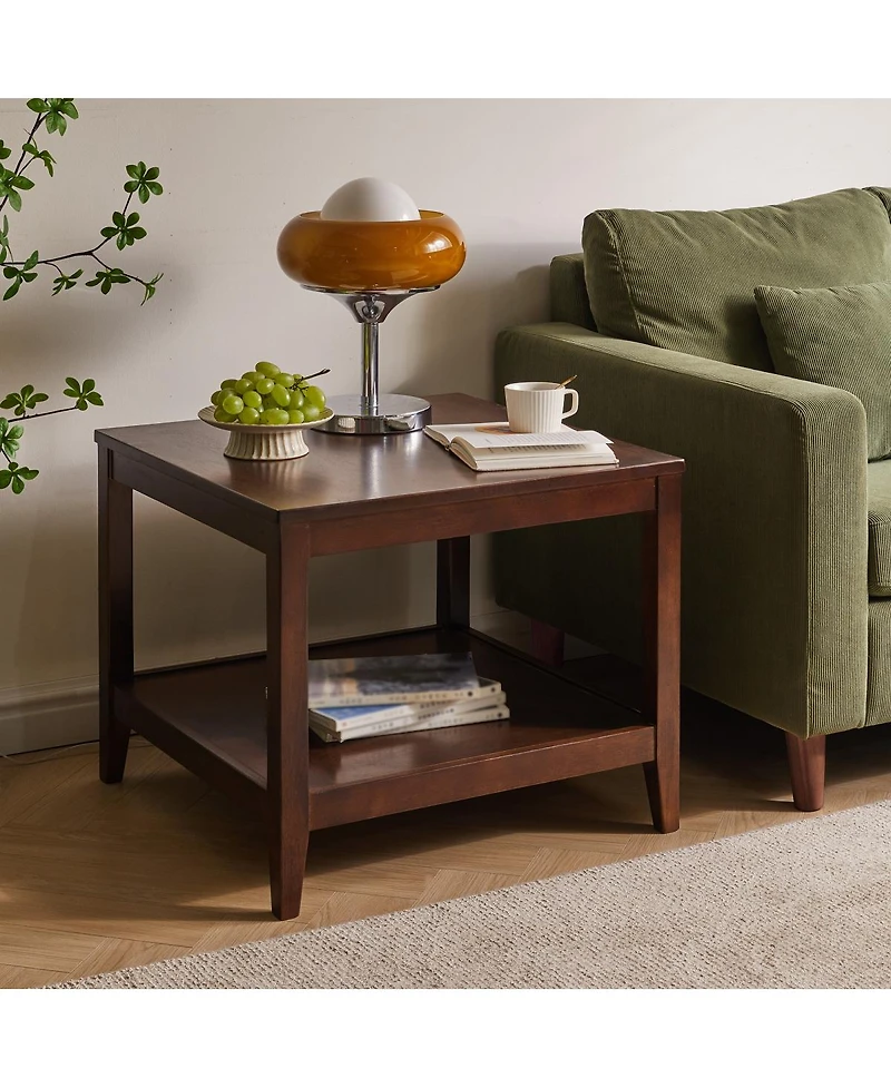 Streamdale Furniture Solid Wood 2-Tier Square End Table with Storage Shelf