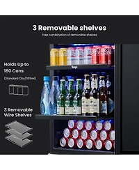 Yeego Beverage Refrigerator, 180 Cans Beverage Cooler, 24 inch , 34-54 , Built-in Beverage Fridge, Glass Door, for Home