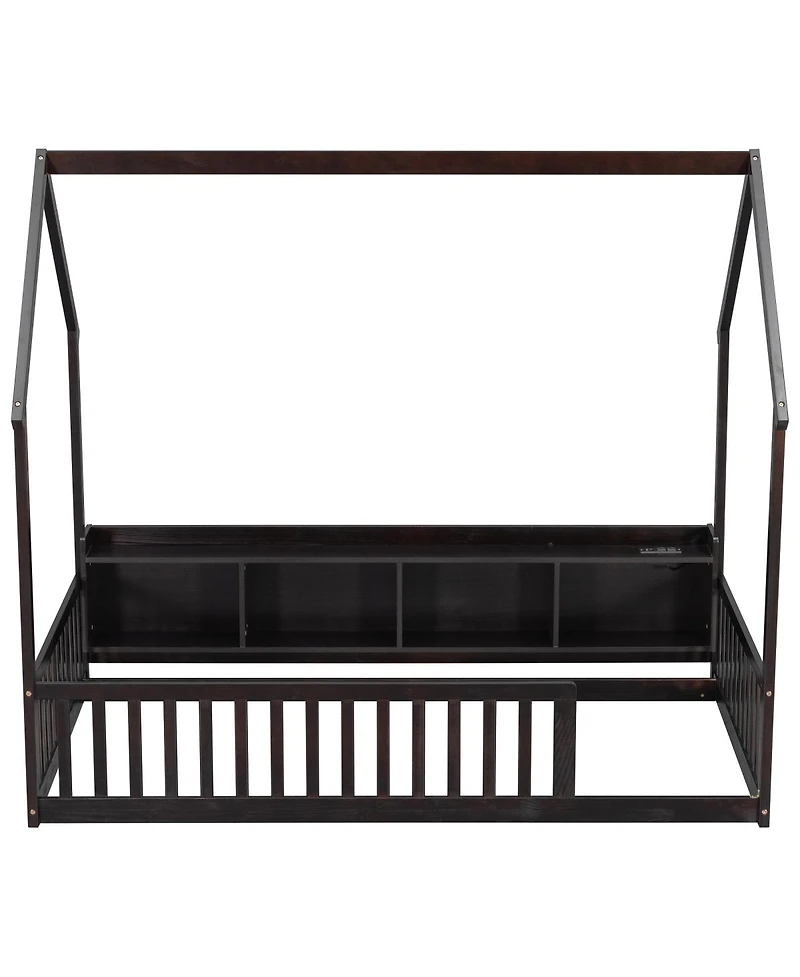 Streamdale Furniture Twin House Floor Bed with Storage, Led, Charging Station