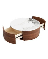 Streamdale Furniture Modern Round Movable Coffee Table with Casters, Walnut, 29.5