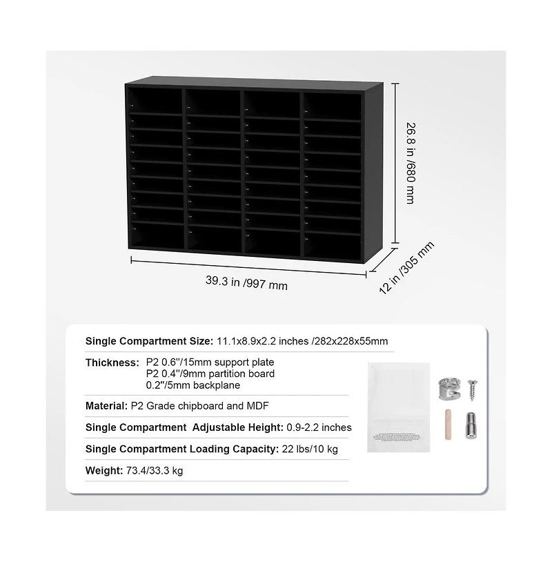 Slickblue 36-Compartment Wood File Organizer with Removable Shelves for Mail, Documents and Paper