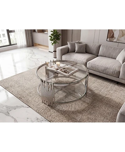 Streamdale Furniture 201 Stainless Steel Double-Layer Tempered Glass Round Coffee Table