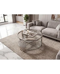 Streamdale Furniture 201 Stainless Steel Double-Layer Tempered Glass Round Coffee Table