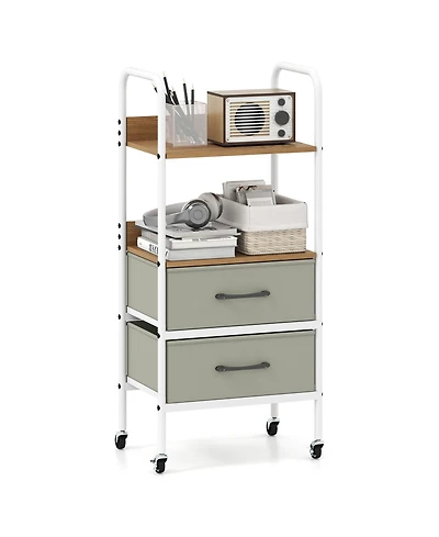 Mecale Rolling Utility Cart with Open Shelves and Fabric Drawers
