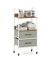 Mecale Rolling Utility Cart with Open Shelves and Fabric Drawers