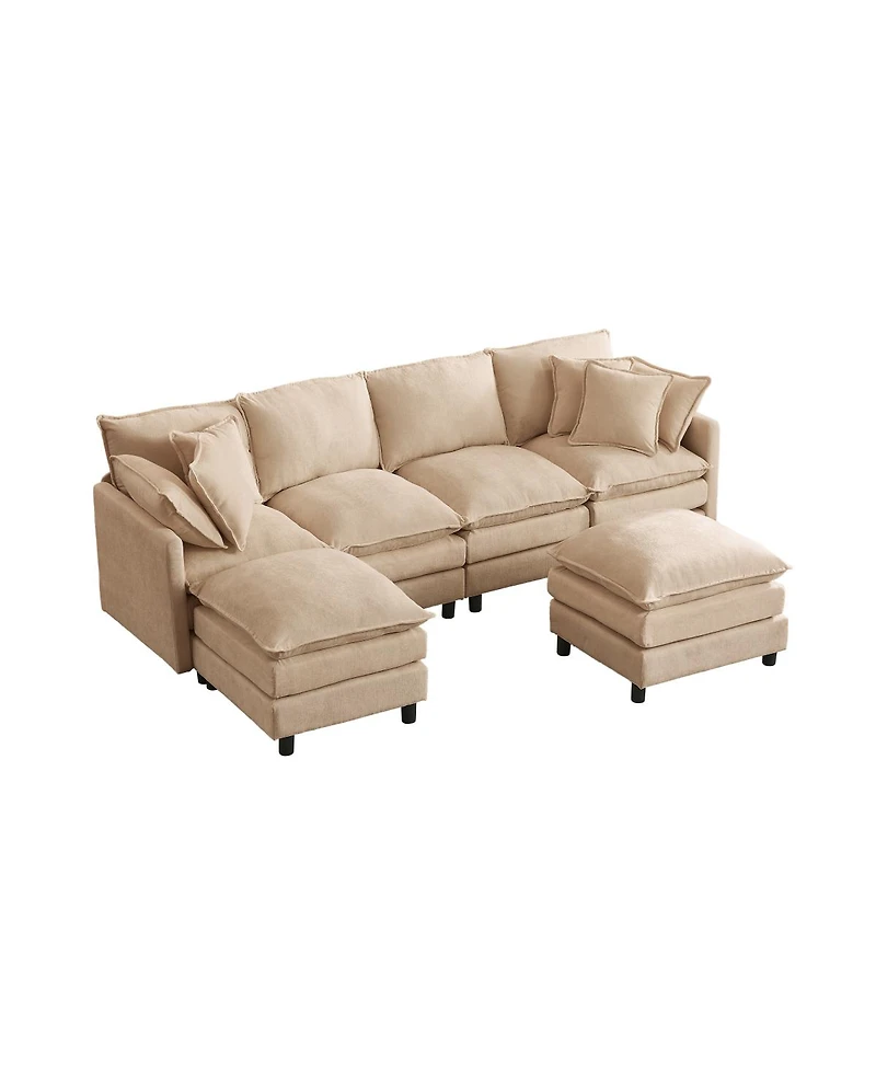 Streamdale Furniture Modular 4-Seater U-Shaped Chenille Sectional Sofa with Ottoman, Coffee