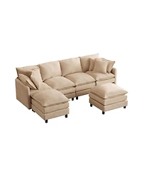 Streamdale Furniture Modular 4-Seater U-Shaped Chenille Sectional Sofa with Ottoman, Coffee
