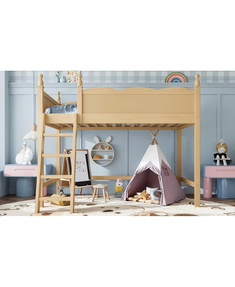 Streamdale Furniture Twin Wood Loft Bed with Ladders and Under-Bed Space