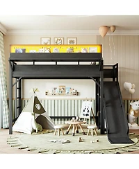 Streamdale Furniture Twin Xl Metal Loft Bed with Slide, Wardrobe and Led Lights