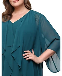 Sl Fashions Plus V-Neck Beaded-Shoulder Chiffon Dress