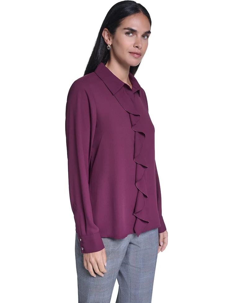 Calvin Klein Women's Ruffle-Front Long-Sleeve Blouse